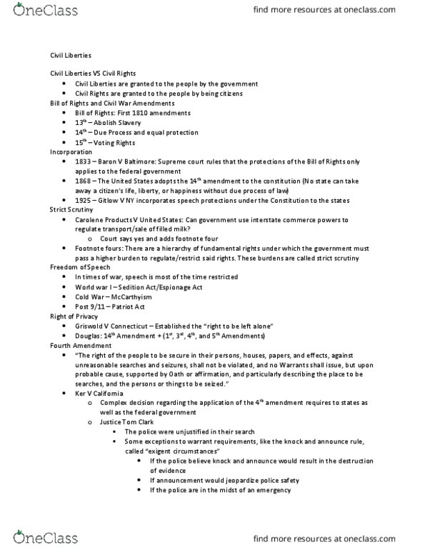 R POS 100 Lecture Notes - Lecture 10: Exigent Circumstance, Strict Scrutiny, Filled Milk thumbnail