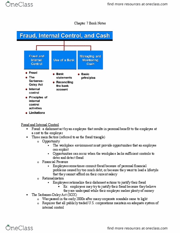 ACCT207 Chapter Notes - Chapter 7: Bank Statement, List Of The Shield Episodes, Money Market Fund thumbnail