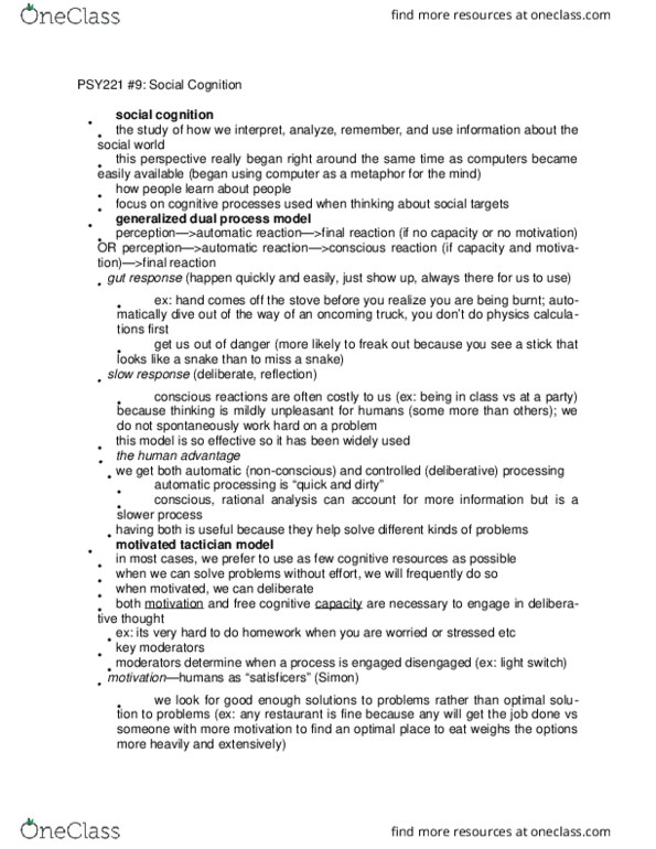 PSY 221 Lecture Notes - Lecture 9: Impression Formation, Serial Position Effect, Attribution Bias thumbnail