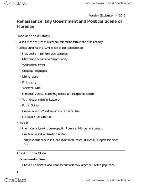 ITALIAN 40 Lecture Notes - Lecture 4: Girolamo Savonarola, Individualism thumbnail