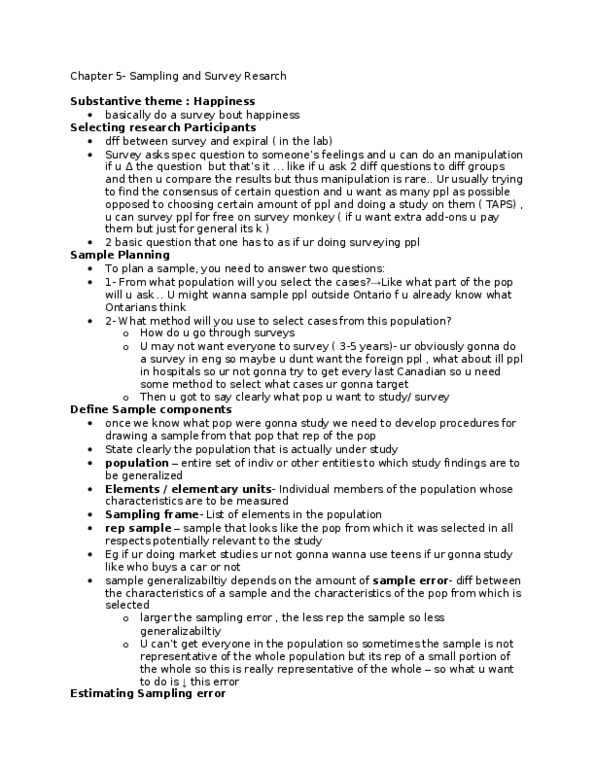 PSYB01H3 Lecture Notes - Simple Random Sample, Nonprobability Sampling, Stratified Sampling thumbnail