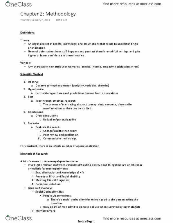 PSYC 6 Lecture Notes - Lecture 1: Social Desirability Bias, Phi Coefficient, Nonverbal Communication thumbnail