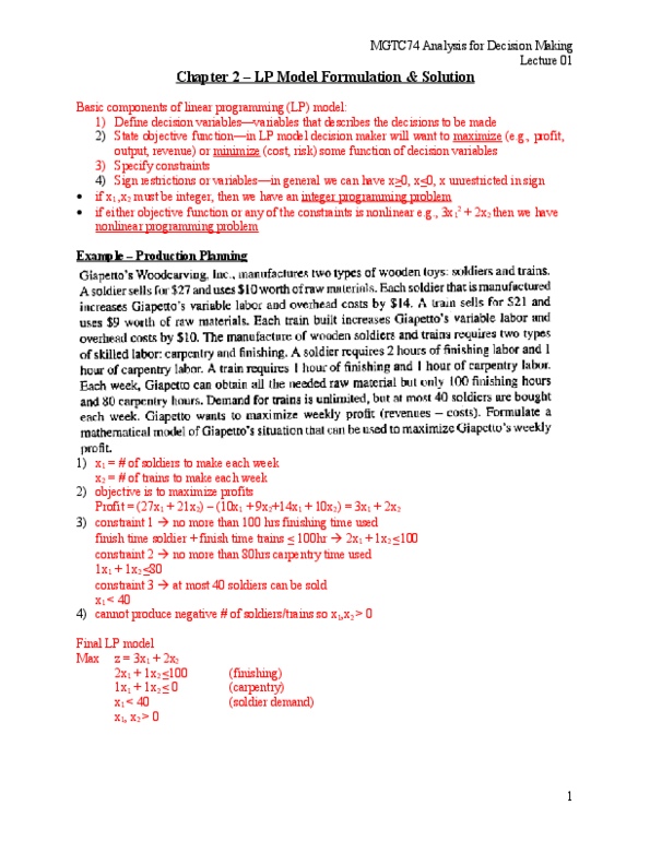 MGOC10H3 Lecture Notes - Nonlinear Programming, Integer Programming, Production Planning thumbnail