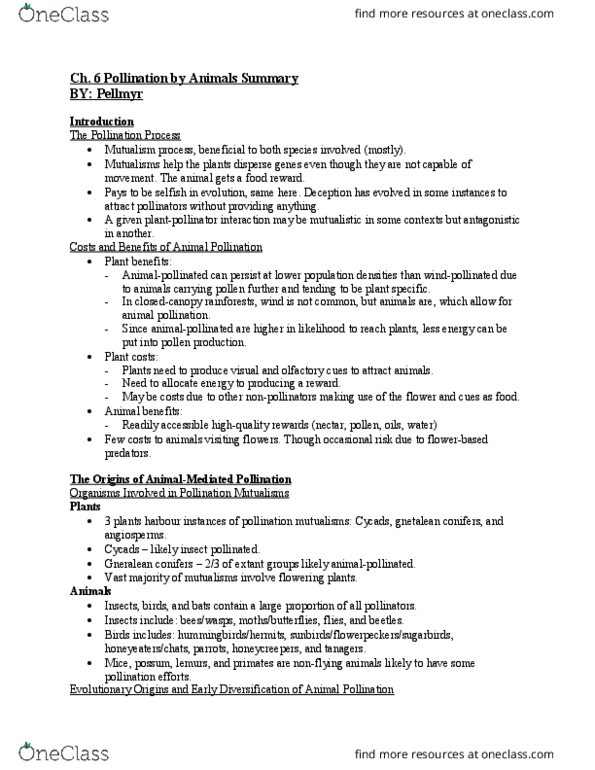 EEB440H1 Chapter Notes - Chapter N/A: Nectar Guide, Floral Symmetry, Pollination thumbnail