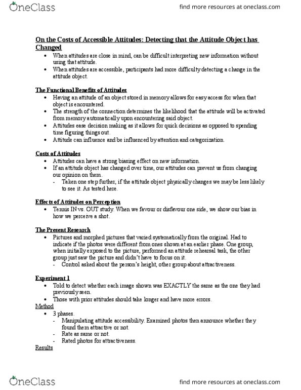 PSY320H1 Chapter N/A: 05 - On the Costs of Accessible Attitudes Detecting that the Attitude Object has Changed thumbnail