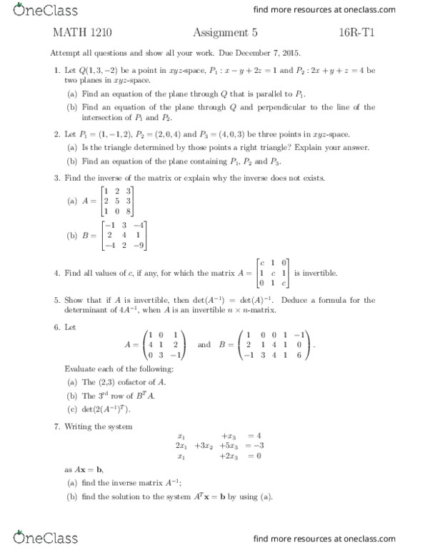 MATH 1211 Lecture Notes - Lecture 6: Invertible Matrix, Gaussian Elimination, European Credit Transfer And Accumulation System thumbnail