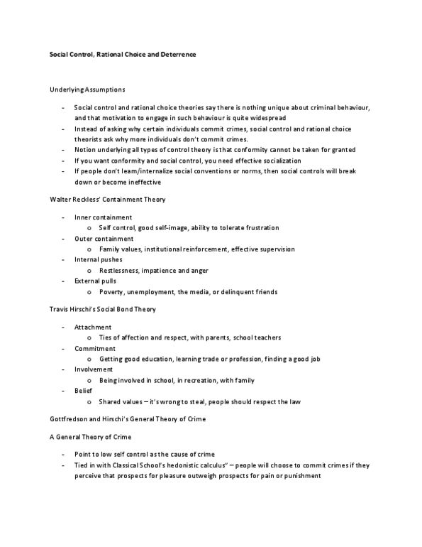 CRIM 101 Lecture Notes - Social Control Theory, Social Control, Self-Control thumbnail