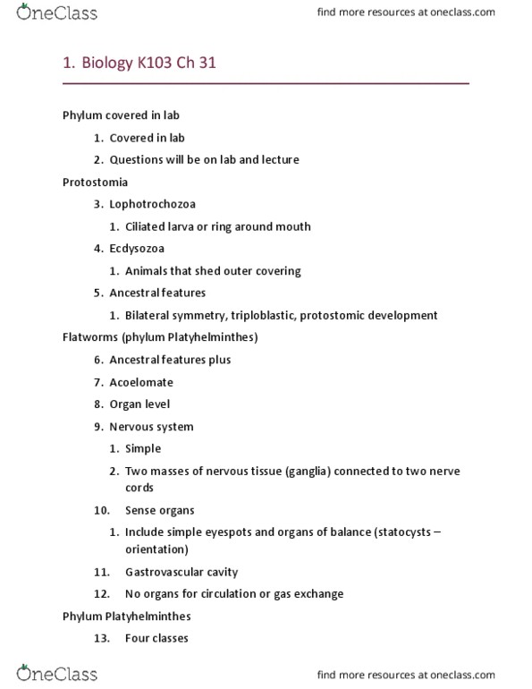 BIOL-K - Biology BIOL-K 103 Lecture Notes - Lecture 2: Gastrovascular Cavity, Cephalic Disorder, Radula thumbnail