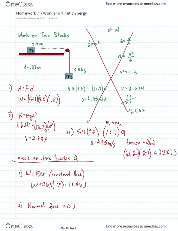 PHYS 211 Quiz: Work And Kinetic Energy - OneClass