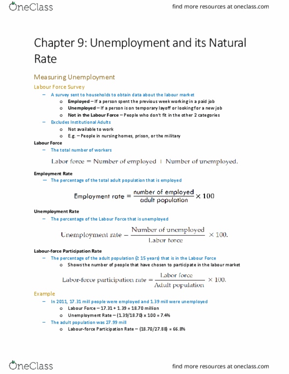 ECON 1BB3 Lecture Notes - Lecture 9: Labour Force Survey, Underemployment, Demand Curve thumbnail
