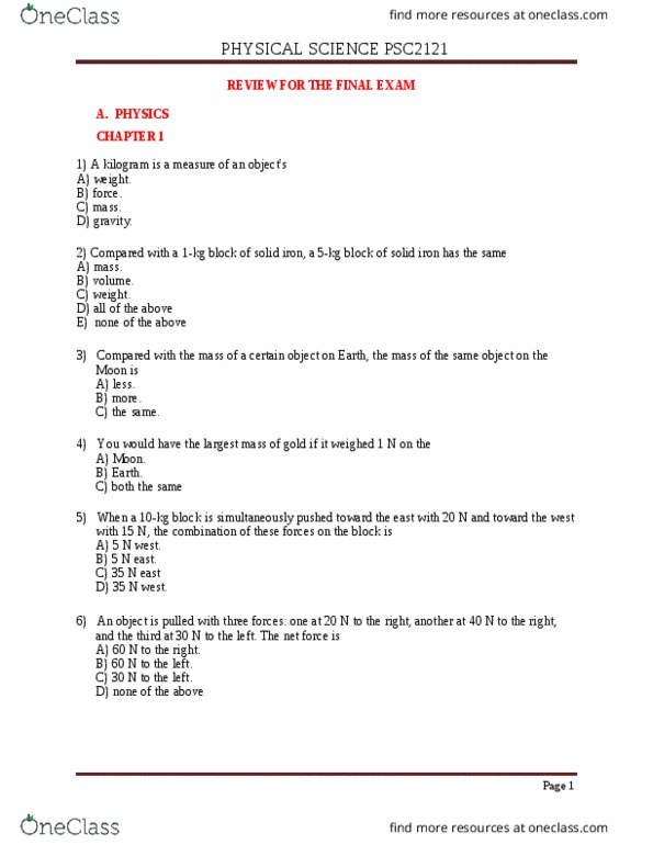 PSC 2121 Lecture Notes - Lecture 2: Net Force, Kilogram, Tow Truck thumbnail