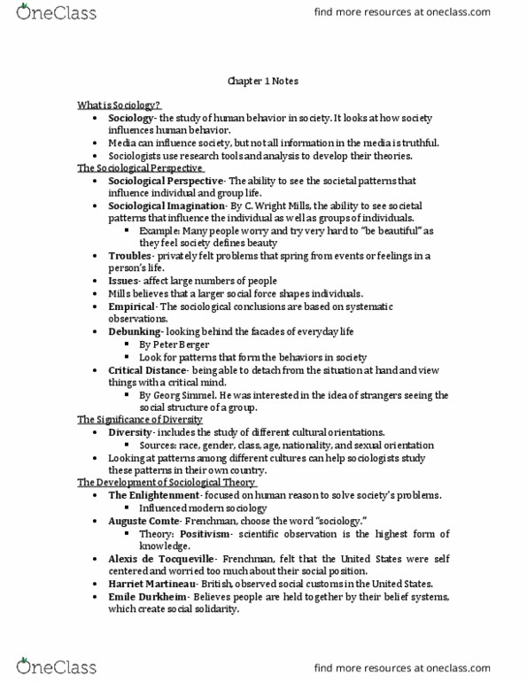 SOC 1010 Chapter Notes - Chapter 1: Francis Bacon, Harriet Martineau, Jane Addams thumbnail