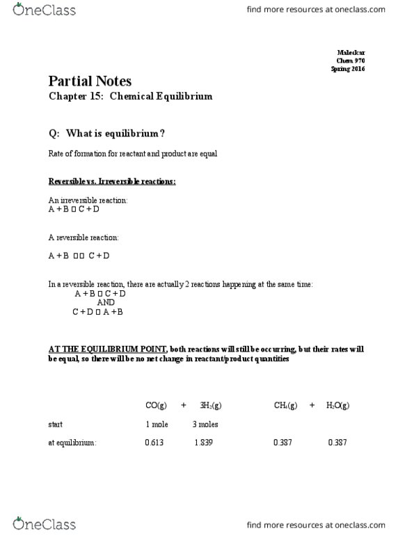 CHEM 0970 Lecture Notes - Lecture 3: Reversible Reaction, Equilibrium Point, Reaction Quotient thumbnail