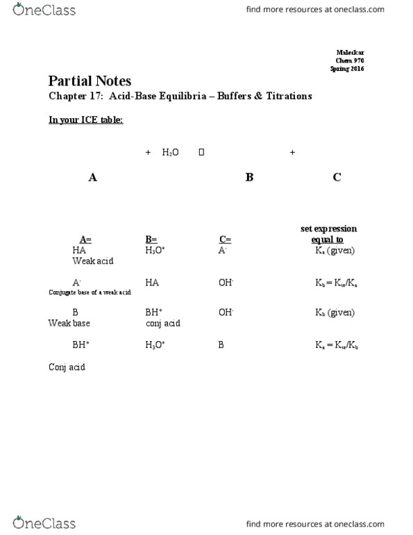 CHEM 0970 Lecture Notes - Lecture 5: Buffer Solution, Rice Chart, Equivalence Point thumbnail