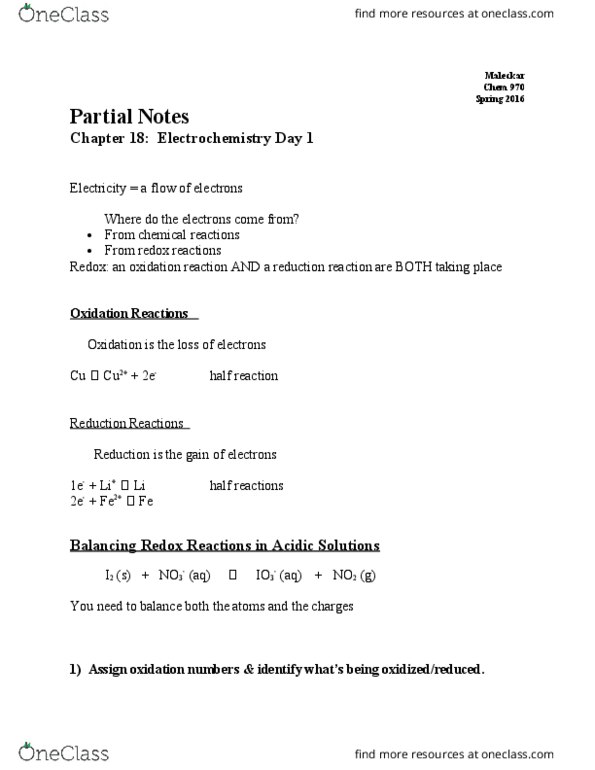 CHEM 0970 Lecture Notes - Lecture 7: Alessandro Volta, Electrochemistry, Equilibrium Constant thumbnail