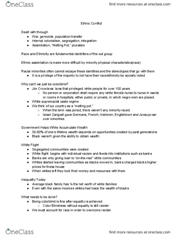 SOC 153 Lecture Notes - Lecture 35: Israel Zangwill, Jim Crow Laws, White Supremacy thumbnail