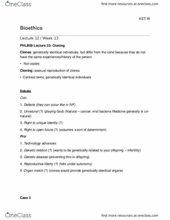 PHLB09H3 Lecture Notes - Lecture 12: Somatic Cell Nuclear Transfer, Human Cloning, Somatic Cell thumbnail