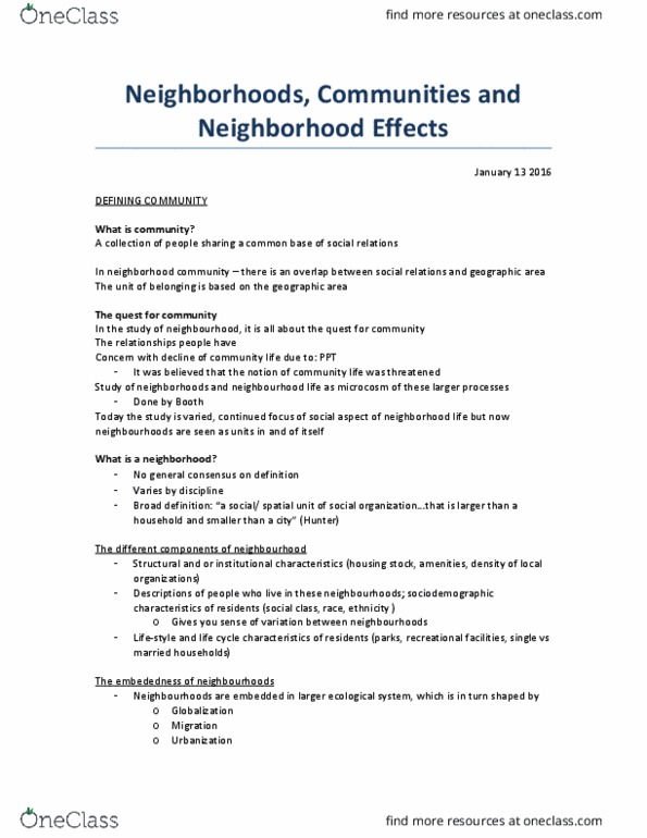 SOCI 366 Lecture Notes - Lecture 15: Zip Code, The Neighbourhood, Spatial Analysis thumbnail