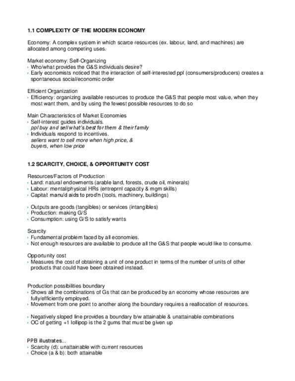 ECO100Y5 Chapter Notes - Chapter 1: Market Economy, Resource Allocation, Opportunity Cost thumbnail