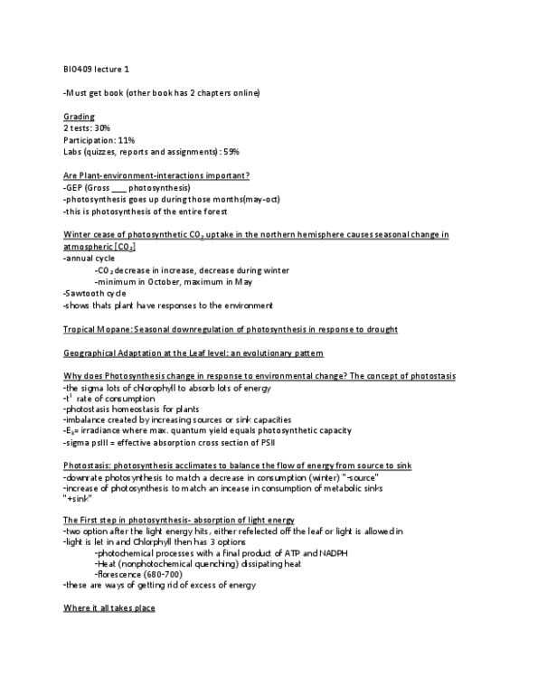 BIO409H5 Lecture Notes - Light-Independent Reactions, Mopane, Thylakoid thumbnail