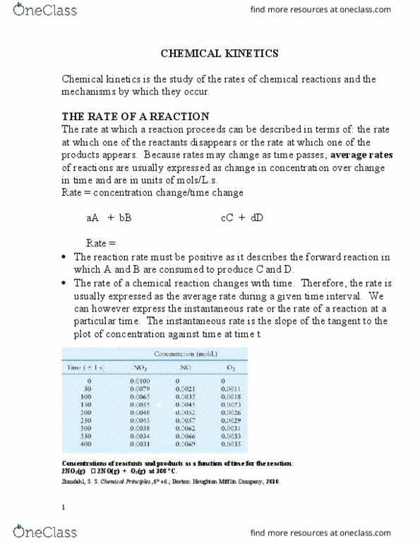 CH 302 Lecture Notes - Lecture 1: Houghton Mifflin Harcourt, Rate Equation, Chemical Kinetics thumbnail