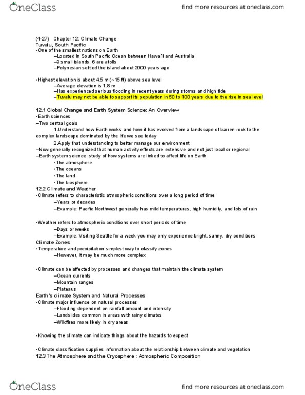 GEOL 110 Lecture Notes - Lecture 15: Climate Classification, Pleistocene, Hydrosphere thumbnail