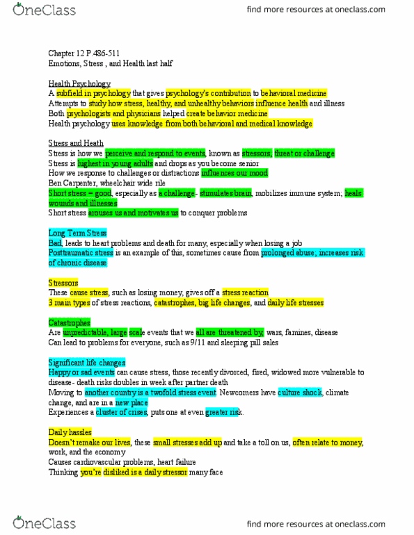 PSY 1102 Chapter Notes - Chapter 12: Coronary Artery Disease, Pituitary Gland, Immune System thumbnail