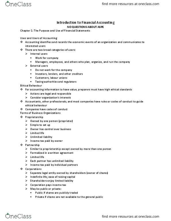 ADM 1340 Lecture 1: Introduction to Financial Accounting (all term notes) thumbnail