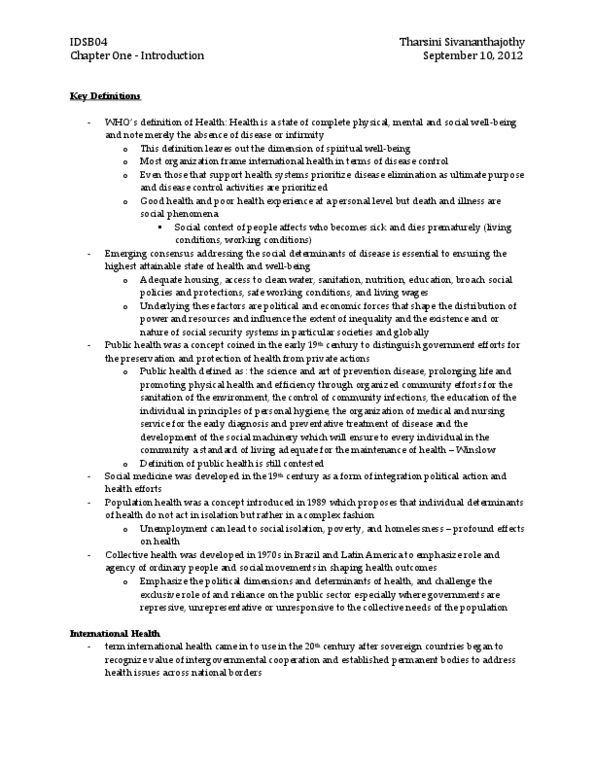 IDSB04H3 Chapter Notes - Chapter 1: Global Public Good, Global Health, Disease Surveillance thumbnail