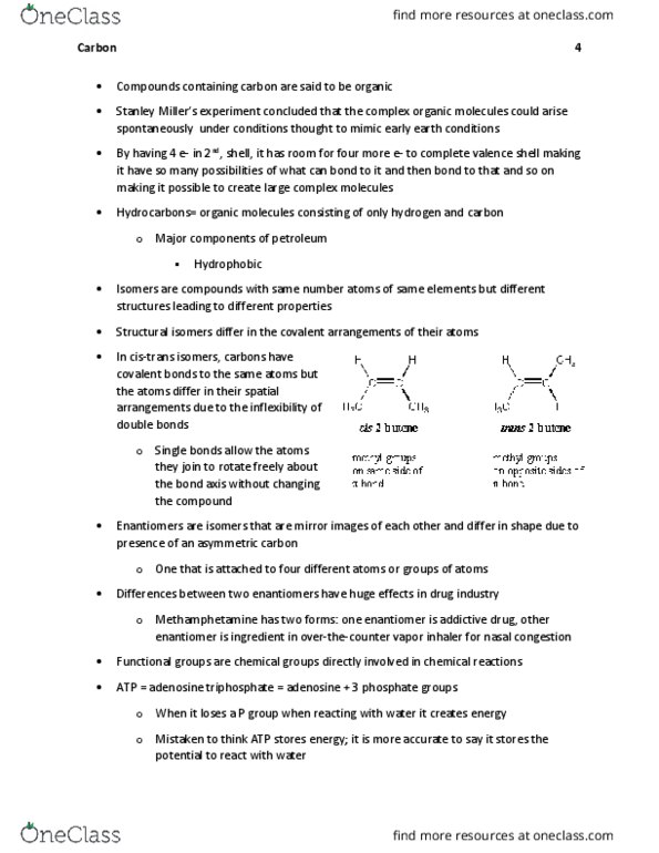 BIL 150 Chapter Notes - Chapter 4: Covalent Bond, Asymmetric Carbon, Nasal Congestion thumbnail