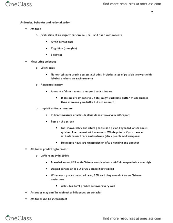 PSY 210 Chapter Notes - Chapter 7: Cognitive Dissonance, Hazing, Implicit Attitude thumbnail