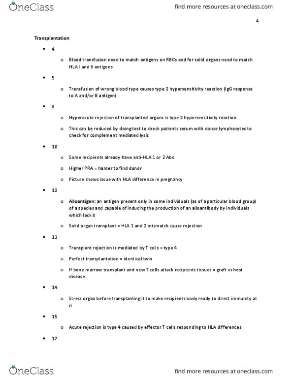 MIC 321 Lecture Notes - Lecture 23: Transplant Rejection, Blood Transfusion, Type Iii Hypersensitivity thumbnail