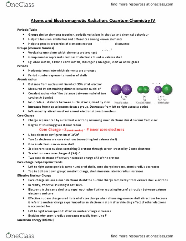 CHEM 112 Lecture Notes - Lecture 4: Effective Nuclear Charge, Valence Electron, Atomic Radius thumbnail