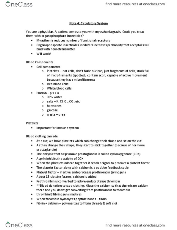 BIOL 103 Lecture Notes - Lecture 4: Hbb, Red Blood Cell, Myasthenia Gravis thumbnail