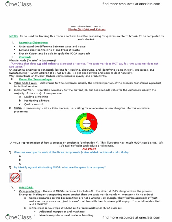 IME 223 Lecture Notes - Lecture 4: Gemba, Overburden, Single-Minute Exchange Of Die thumbnail