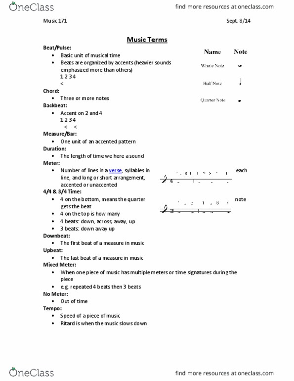 MUSC 171 Lecture Notes - Lecture 1: Quarter Note, Musical Note, Little Red Corvette thumbnail