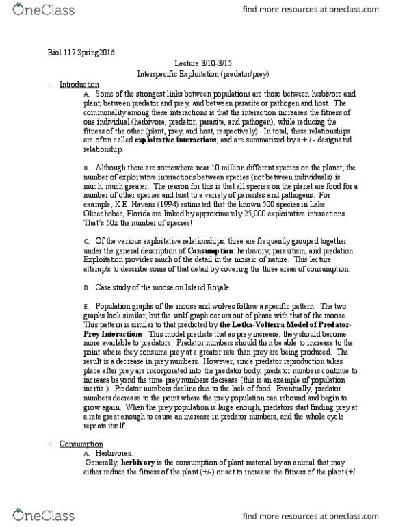 BIOL 117 Lecture Notes - Lecture 11: Okeechobee, Florida, Parasitism, Hydrogen Cyanide thumbnail