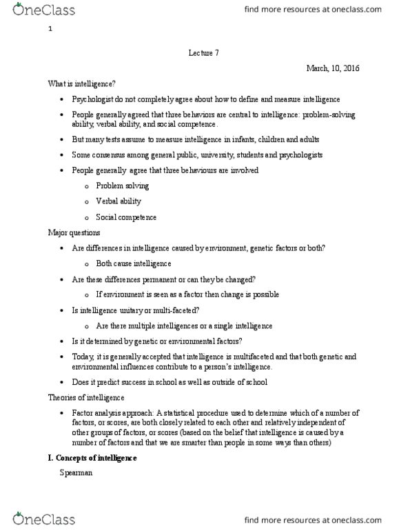 PSY210H5 Lecture Notes - Lecture 7: Intelligence Quotient, Theory Of Multiple Intelligences, Verbal Reasoning thumbnail