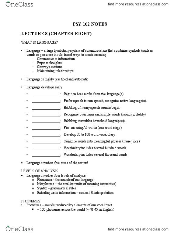 PSY 102 Lecture Notes - Lecture 8: Speed Reading, Sign Language, Vocal Tract thumbnail
