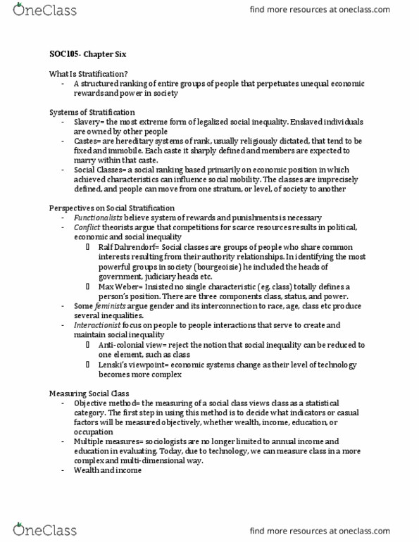 SOC 105 Chapter Notes - Chapter 6: Social Mobility, Ralf Dahrendorf, Closed System thumbnail