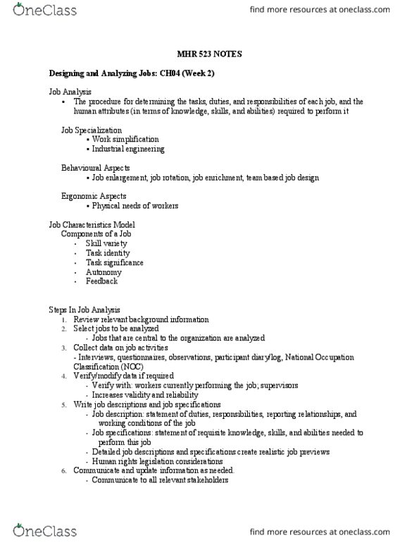 MHR 523 Lecture Notes - Lecture 2: Dan Ariely, Mcjob, Job Enrichment thumbnail