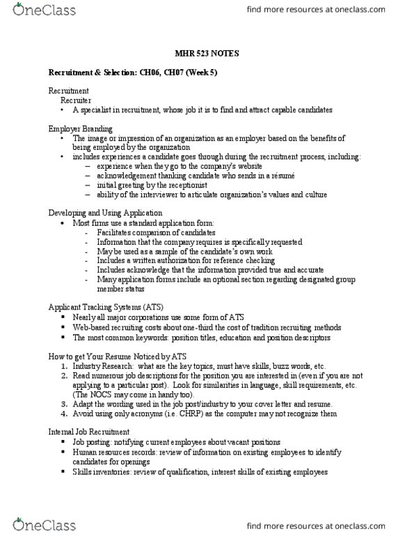 MHR 523 Lecture Notes - Lecture 5: Job Satisfaction, Common Hardware Reference Platform, Executive Search thumbnail