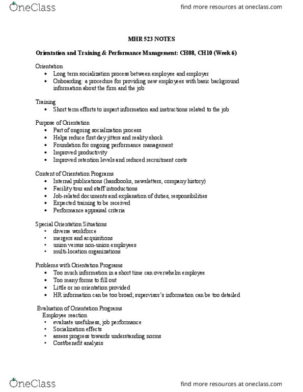 MHR 523 Lecture Notes - Lecture 6: Bilocation, Job Performance, Performance Appraisal thumbnail