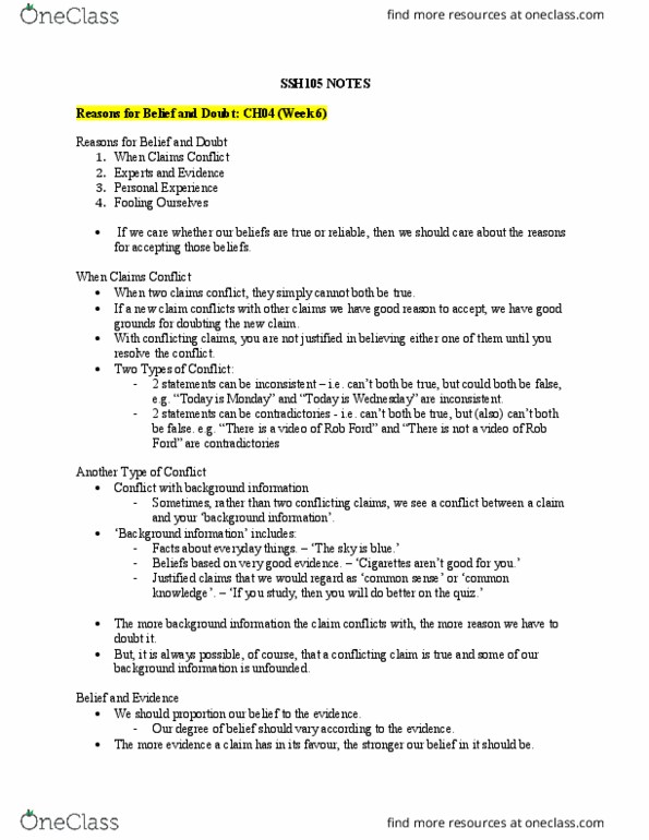 SSH 105 Lecture Notes - Lecture 6: Toxicology, Rob Ford, Confirmation Bias thumbnail