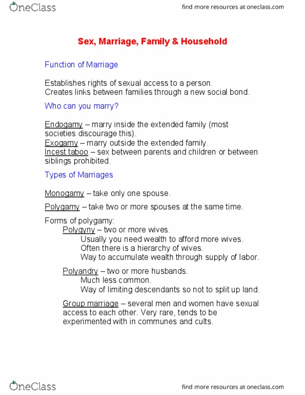 ANTH 202 Lecture Notes - Lecture 7: Consanguinity, Exogamy, Dowry thumbnail