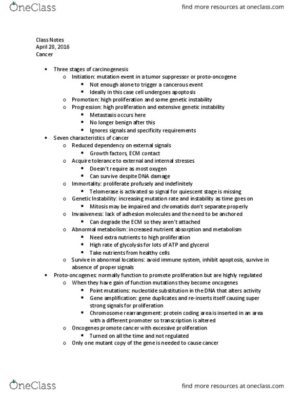 BSC 300 Lecture Notes - Lecture 30: Epithelium, Wnt Signaling Pathway, Metastasis thumbnail