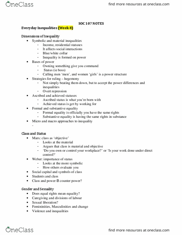 SOC 107 Lecture Notes - Lecture 8: Symbolic Interactionism, Double Consciousness, W. E. B. Du Bois thumbnail