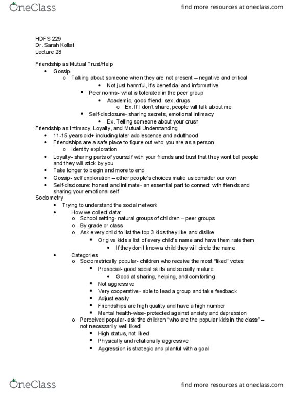 HD FS 229 Lecture Notes - Lecture 28: Anti-Social Behaviour, Sociometry, Prosocial Behavior thumbnail