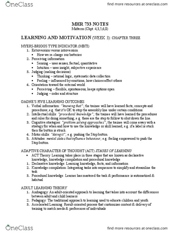 MHR 733 Lecture Notes - Lecture 3: Goal Setting, Motivation, Extraversion And Introversion thumbnail