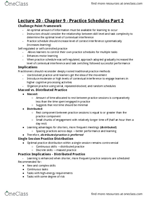 KP161 Lecture Notes - Lecture 20: Motor Learning thumbnail